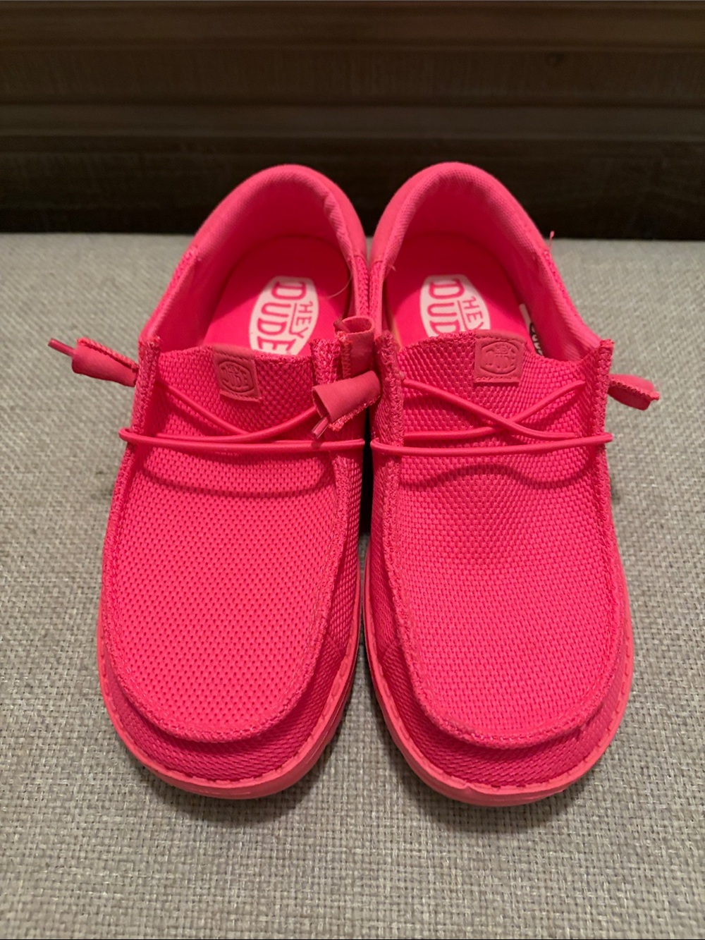 Hey Dude Funk Mono Electric Pink shoes, size 7.